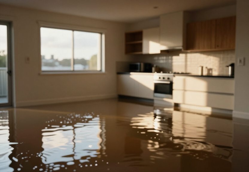 Flooded warehouse in Epping before drying